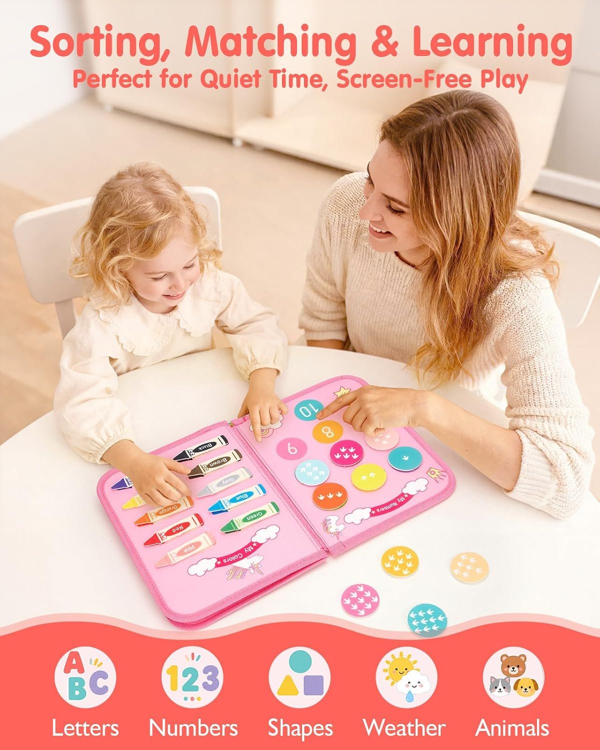 hahaland Toddler Busy Board Montessori Toys for 3 Year Old Girl Gifts, Educational Learning Toys with Life Skills, Alphabet, Number, Shape, Color, Car Ride Airplane Travel Toy Toddlers Girls Busy Book - Image 4
