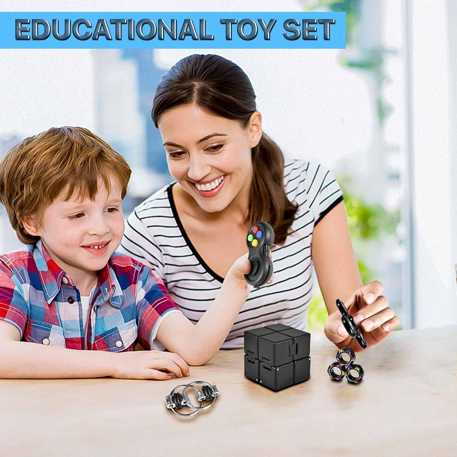 5PC Fidget Toys Adults Set Fidgets for Classroom Must Have Autism Sensory Pack Figette Cube ADHD Special Treasure Prize Tool Stress Relief Desk Cool Gadget for Kid Easter Basket Stuffers for Teen Boys - Image 5