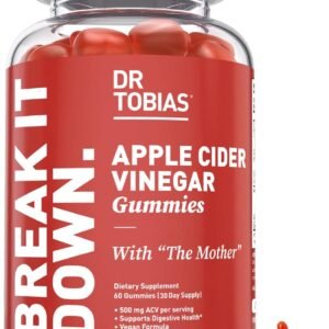 Dr. Tobias Apple Cider Vinegar Gummies with The Mother – 500mg ACV Per Serving, Plus Folate, B6, B12 & Iodine | Supports Digestive Health Gut Cleanse & Detox – Vegan (60 Gummies)