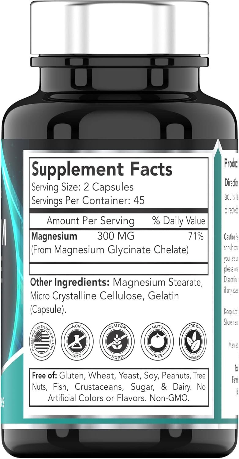 tnvitamins Magnesium Glycinate 300mg, 90 Capsules | High Absorption Chelated Magnesium for Sleep, Calm & Muscle Support* | Non-GMO, Gentle, Non-Laxative | TNVitamins - Image 2