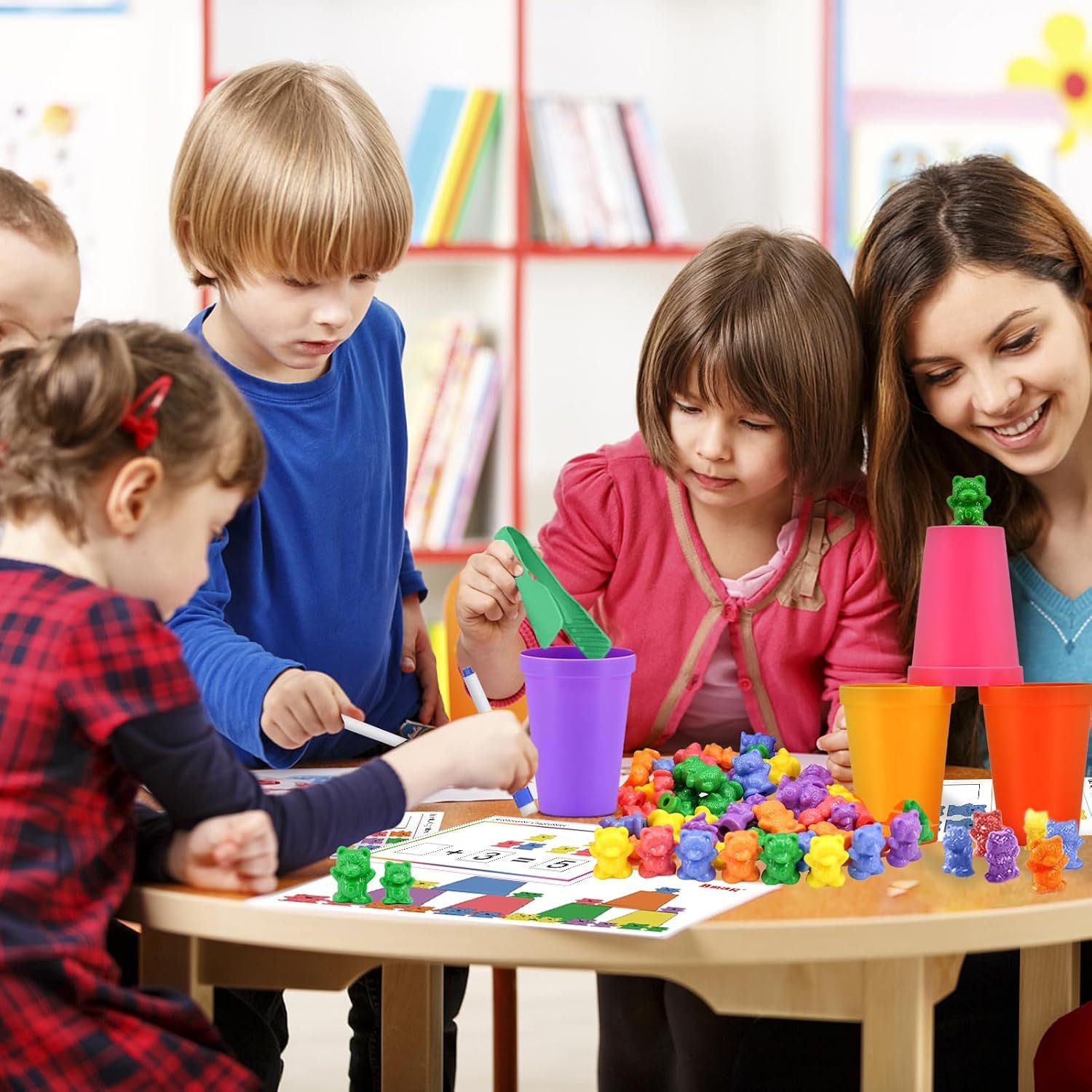 Bmag Counting Bears with Matching Sorting Cups, Preschool Math Learning Game with 24 Big Bears, 24 Little Bears, STEM Educational Learning Activities Gifts for Kids Age 3 4 5 Year Old - Image 2
