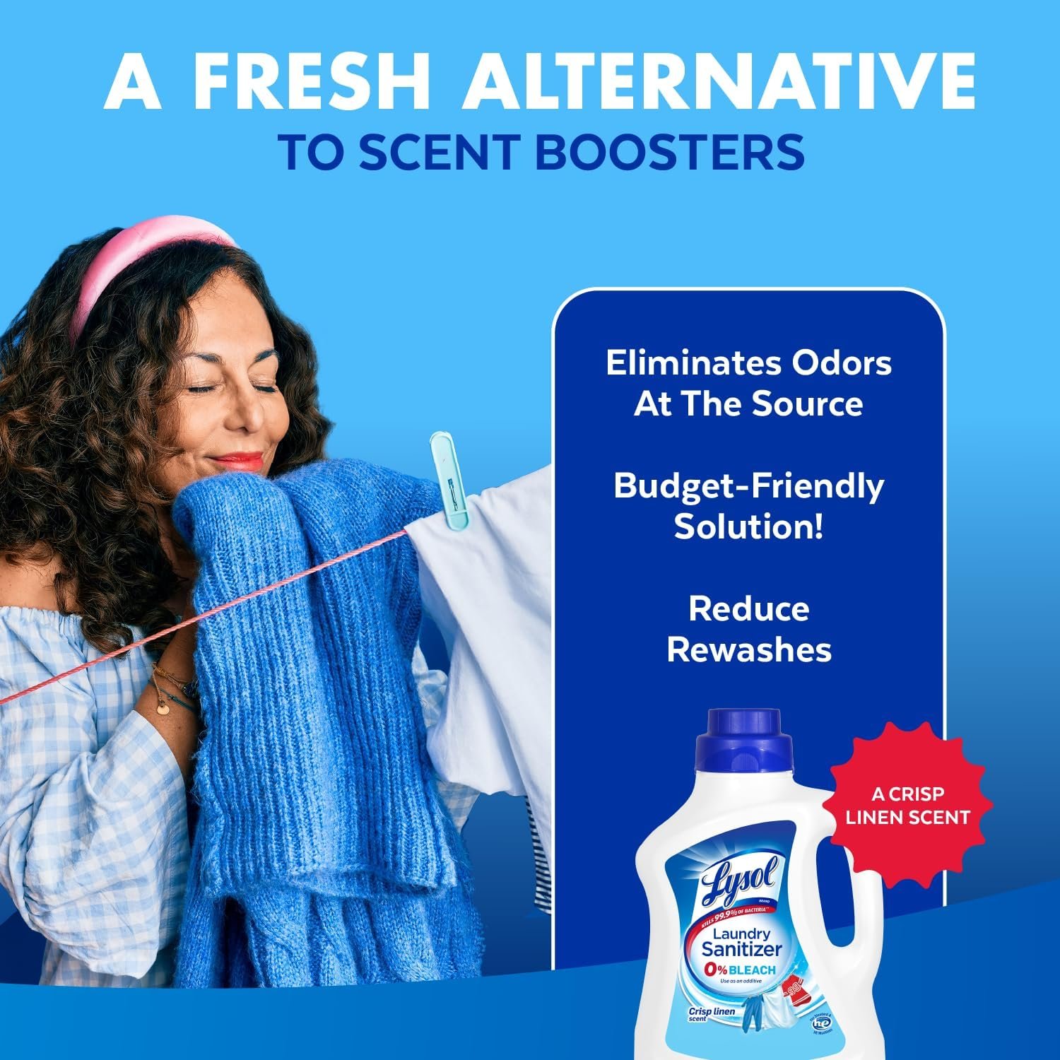 Lysol Laundry Sanitizer Additive, Bacteria-Causing Laundry Odor Eliminator, Detergent Additive, Crisp Linen, 90oz - Image 8