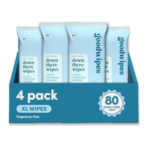 goodwipes Down There Wipes – Unscented Flushable Feminine Wipes for Women, pH Balanced for Sensitive Skin, Septic Safe, Feminine Hygiene, Travel Size – Fragrance-Free, 80 Count (4 Packs of 20)