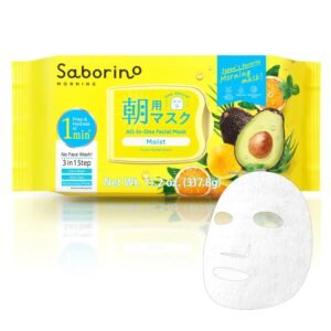 Saborino Morning Moist Facial Sheet Mask, Japanese 1-Minute Face Mask for Prep & Hydrate, All-in-One Skincare, Fruity Herbal Scent, 32 Sheets