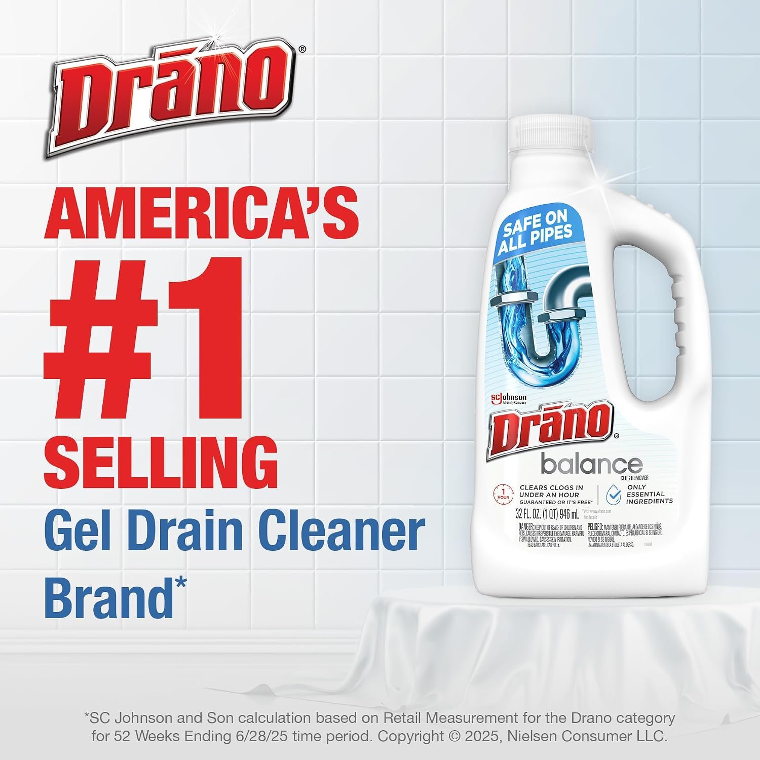 Drano Balance Drain Clog Remover and Cleaner, Non-Corrosive Formula, Safe on All Pipes and Septic Tanks, Formulated Using Only Essential Ingredients, 32 Fl Oz - Image 8