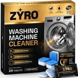 Washing Machine Cleaner Tablets | 24 Pack | Ultra Deep Clean | Eliminates Odors | Washer Cleaner Tablets for HE Front Loader & Top Load Washer | Compatible with All Machines | 1 Year Supply | Zyro