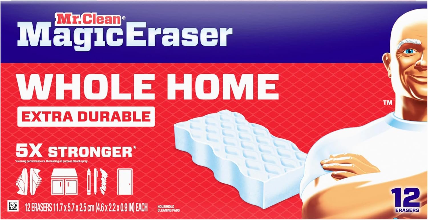 Mr. Clean Magic Eraser Sponge, All Purpose Cleaner, Cleaning Scrubber, Wall, Sneaker, Kitchen, Bathroom, Shower Cleaning Supplies, Melamine Sponge, Cleaning Pads, Whole Home Extra Durable, 12ct - Image 13