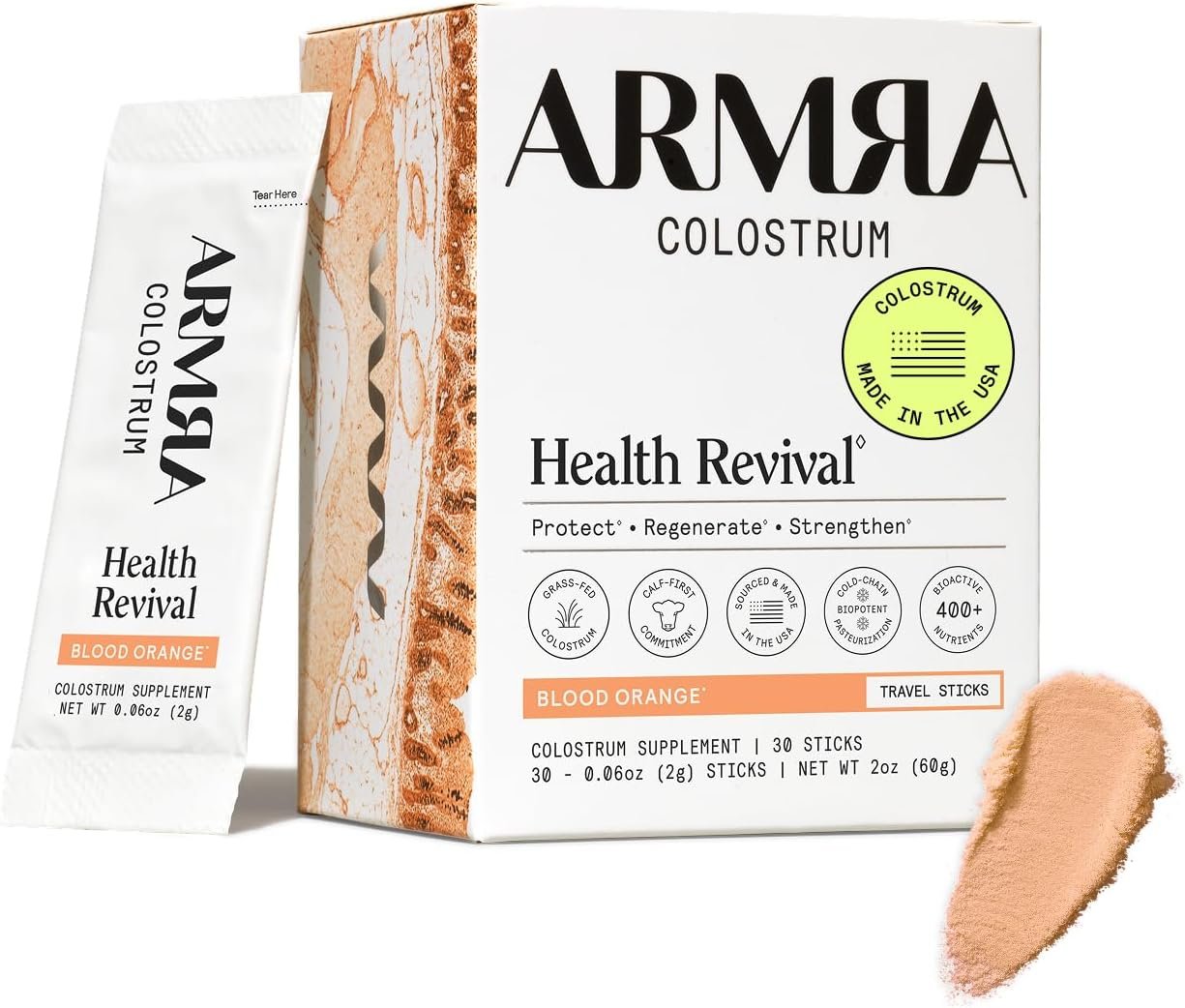 ARMRA Colostrum™ Powder | Blood Orange | Gut Health & Bloating | Skin & Hair | Immunity | Keto, Gluten & Fat-Free | 30 Servings