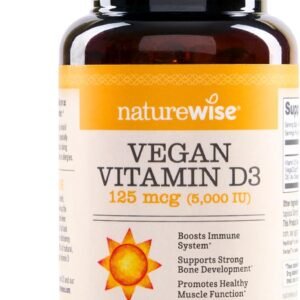 NatureWise Vegan Vitamin D3 5000iu (125 mcg) D3 from Lichen – Supports Immune, Muscle, Bone Health – High Absorption with Organic Cold-Pressed Olive Oil – Non-GMO – 60 Softgels[2-Month Supply]