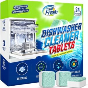 True Fresh Dishwasher Cleaner & Deodorizer Tablets, 24-Pack Dishwasher Maintenance Tablets for Interior, Pump, Filter, Spray arm & Drain, Helps Remove Grease, Limescale & Mineral Buildup 1-Year Supply