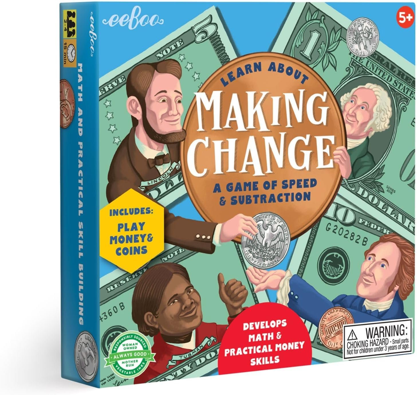 eeBoo: Making Change Game, 50 Item Cards with Play Money, Develop Math and Practical Money Skills, Perfect for Ages 5 and up