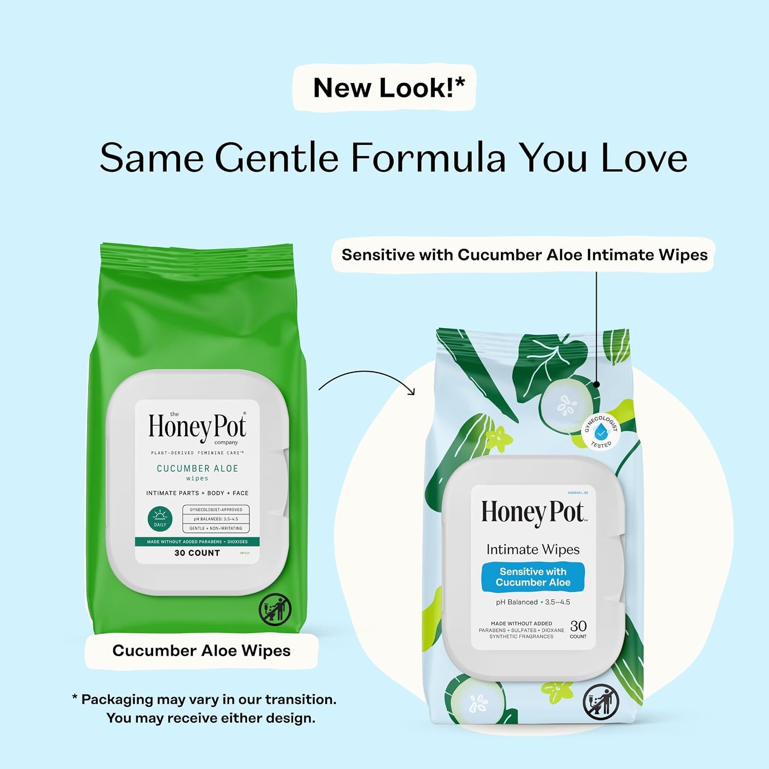 The Honey Pot Company - Sensitive w/Cucumber Aloe Feminine Hygiene Wipes - pH Balancing, Herbal Infused Plant-Based Feminine Care for Sensitive Skin - Cleansing Wipes for Women - 30ct - Image 2