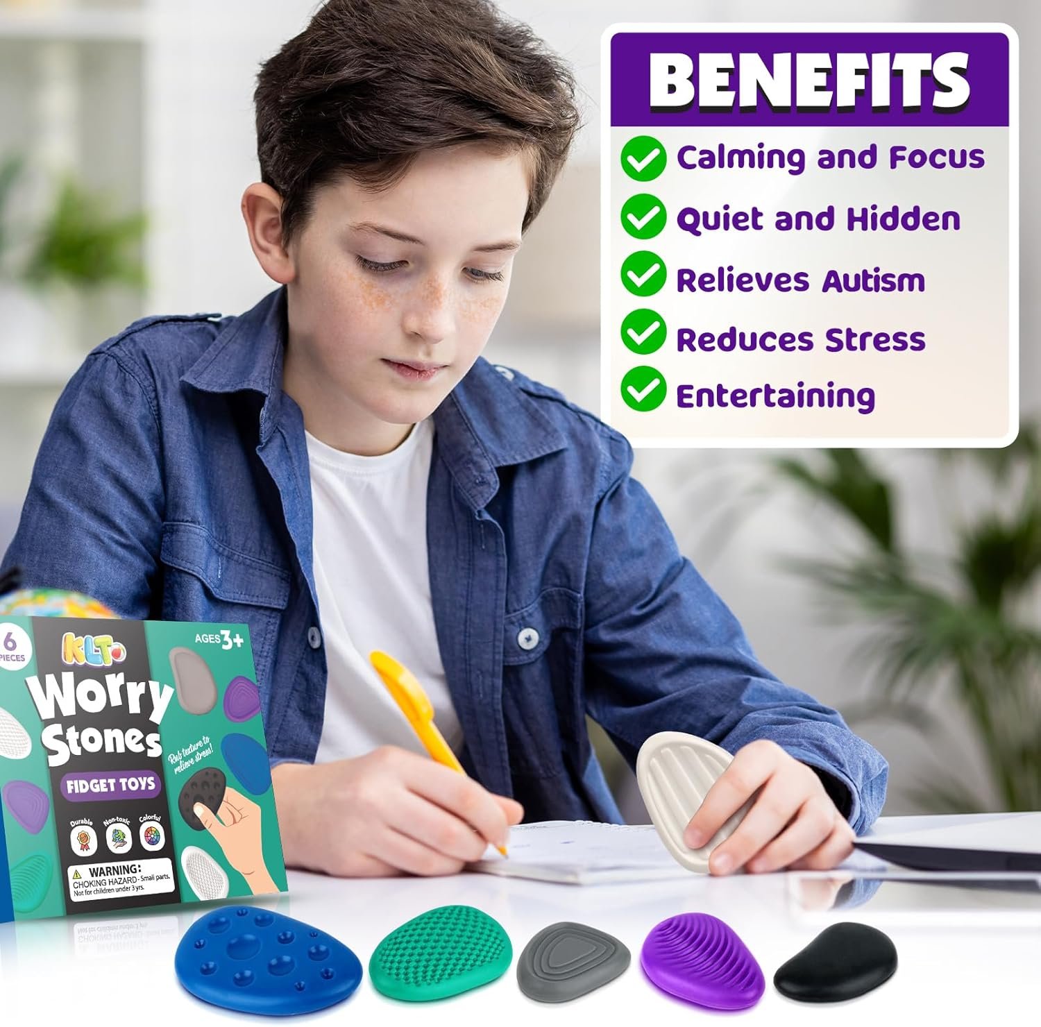 Fidget Toys Adults Sensory Stone: 6 Pack Textured Worry Stone for Autism Kids Calming Down - Fidget Stress Toys for Stress Relief - Small Students Prizes Fidget Toys - Image 4