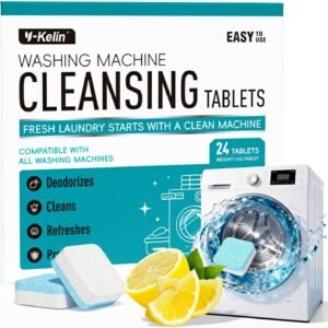 Y-Kelin Washing Machine Cleaner Tablets, 24 Pack – Up to 1 Year Supply, for HE Front & Top Load Washers, Septic Safe, Removes Odors & Residue, Fresh Scent
