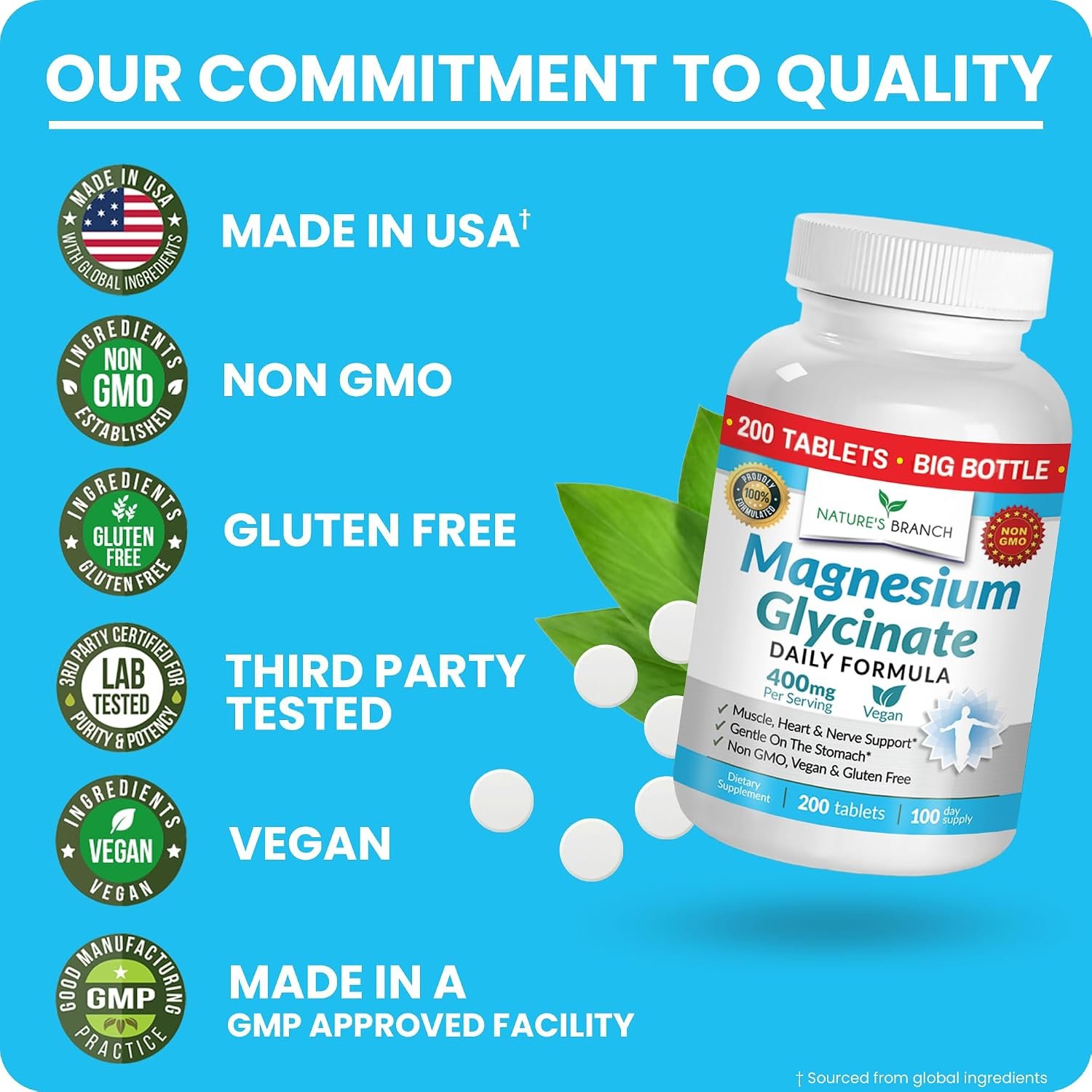 Magnesium Glycinate 400mg | 200 Tablets | High Absorption Mag Supplements for Sleep, Leg Cramps, Heart, Muscle, Calm | Non Buffered Bisglycinate, Extra Strength for Women and Men, Tablets Not Capsules - Image 7
