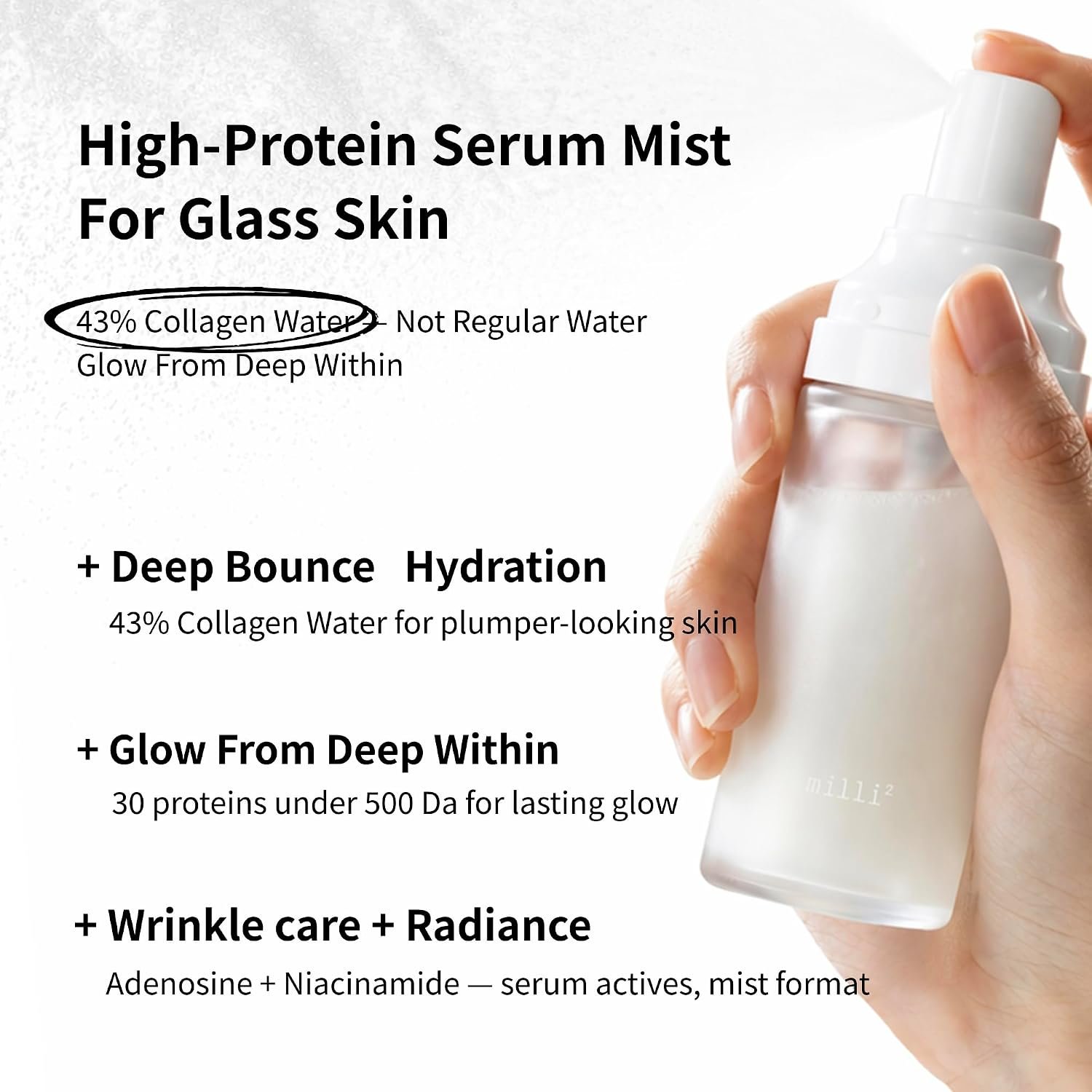 500 Dalton Protein Mist with 30 Collagen Peptides, 43% Collagen Complex, Korean Anti-Aging Firming Derma Serum Mist, Hydrating Plumping Spray for Smile Lines & Wrinkles, Korean Skin Care, 1.86 fl.oz. - Image 9