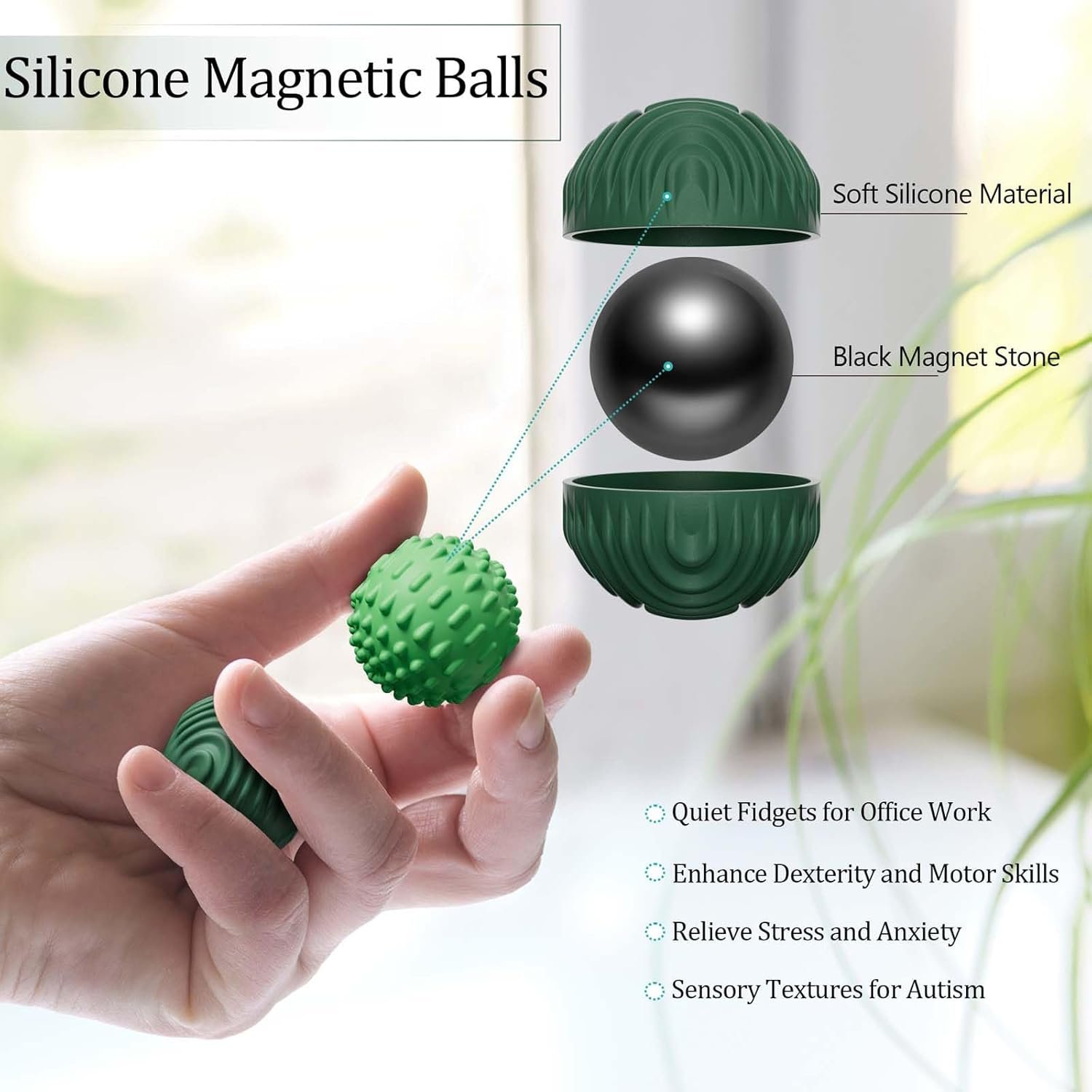 luckdoor Silicone Magnetic Balls Fidget Toys for Adults & Teens,4PCS Stress Relief Sensory Toys for Autism ADHD Anxiety,Fun Textures Gadgets,Office Desk Toy,Stocking Stuffers for Women Men Teen Gift - Image 2