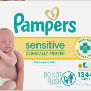 Pampers Sensitive Baby Wipes, Clinically Proven, Fragrance Free, Unscented, Water Based, Hypoallergenic, Multi-Use, Hand Wipes 1344 Wipes Total (24X Flip-Top Packs) [Packaging May Vary]