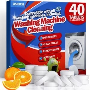 USKICH 40 Pack Washing Machine Cleaner Tablets,Deep Cleaning Descaler For HE Front Loader & Top Load Washer,Washer Machine Cleaning Tablets Clean Inside Drum and Laundry Tub Seal,Septic Safe