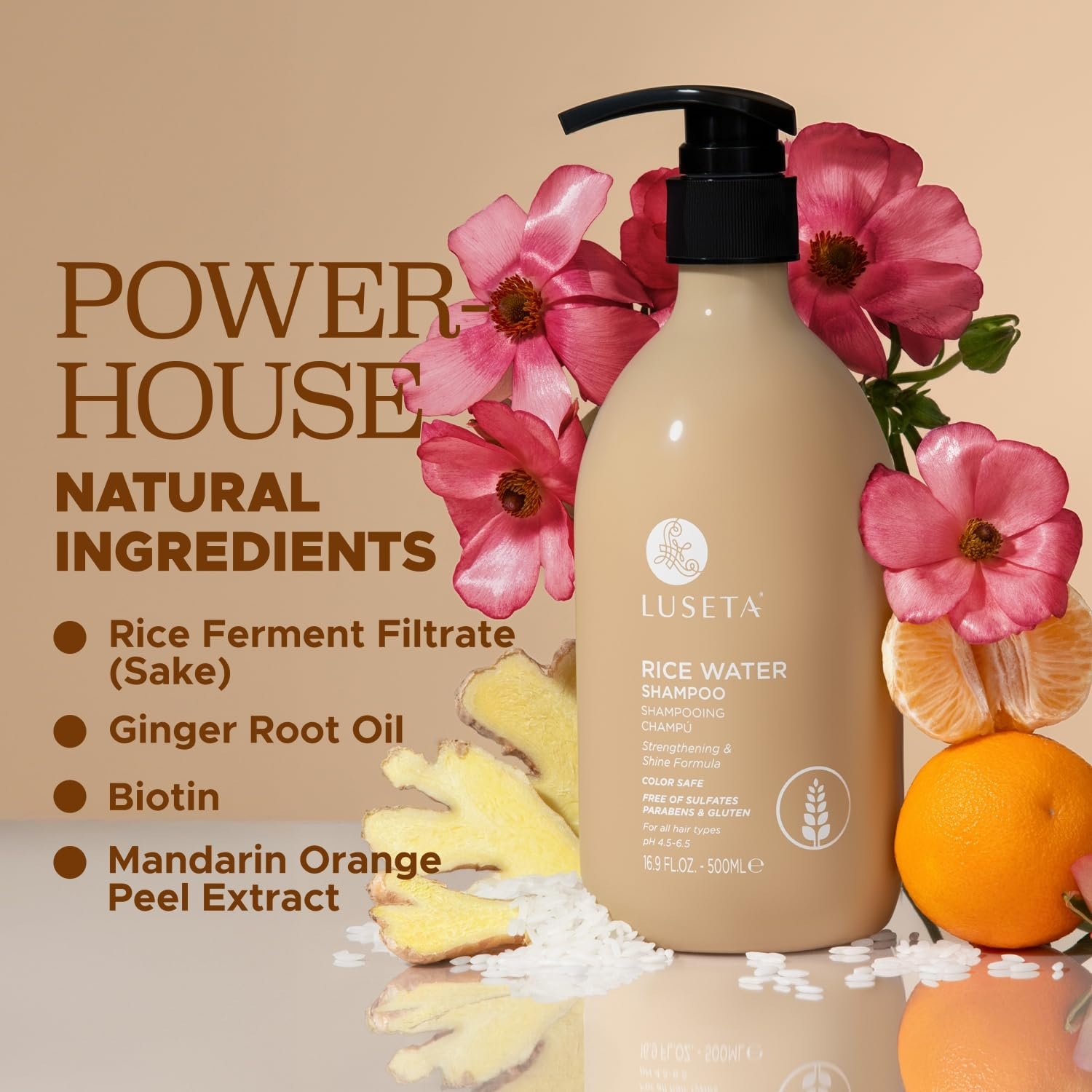 Luseta Rice Water Shampoo Strengthening & Nourishing Revitalizes Shine for All Hair Types Hydrating & Frizz Control for Women and Men 16.9oz - Image 4
