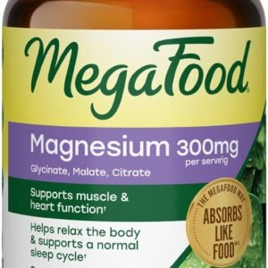 MegaFood Magnesium Glycinate, Citrate, Malate 300mg Supplement – Highly Absorbable Blend to Support Heart, Nerve Health & Relaxation, Triple Magnesium Complex Supplement, 60 Capsules (30 Servings)