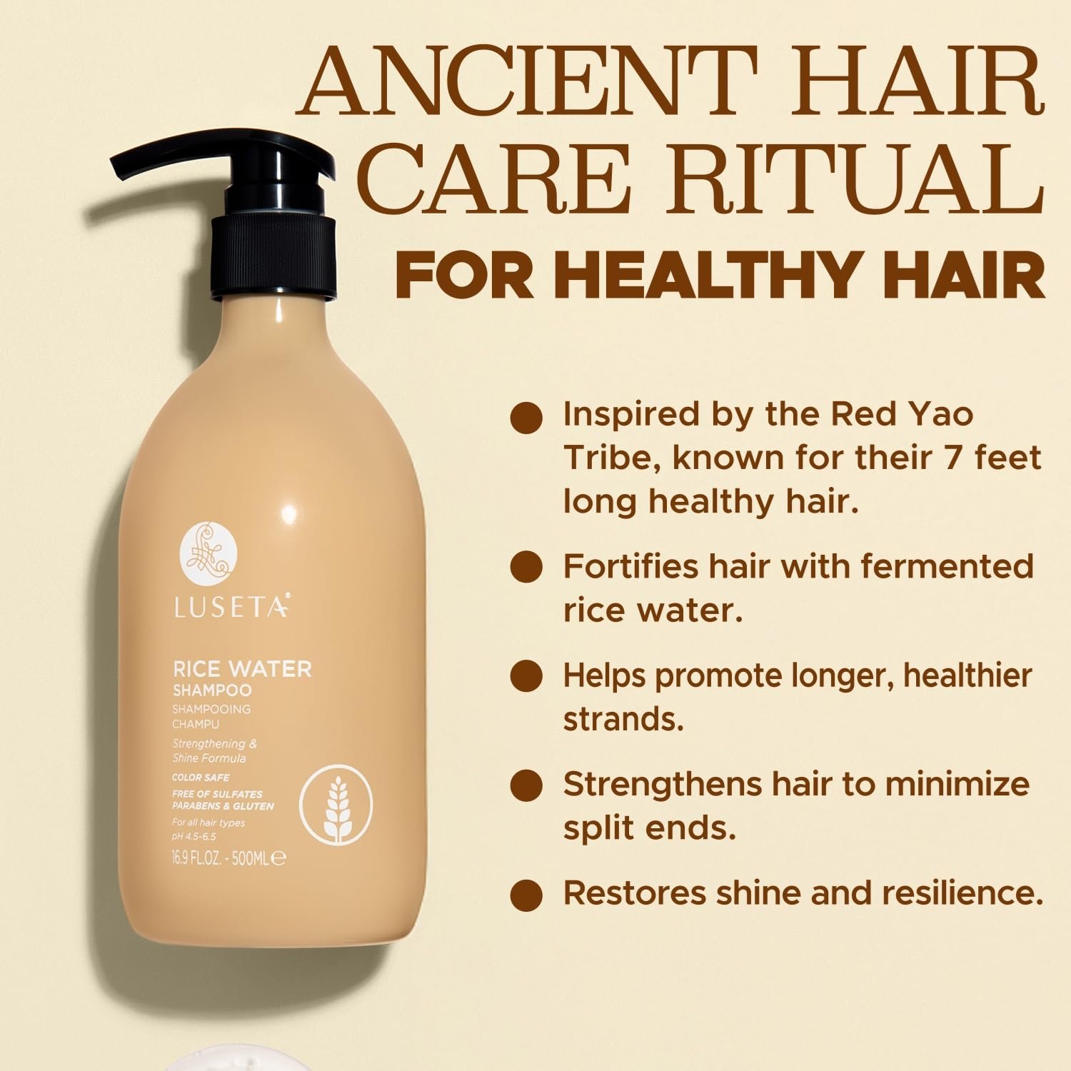 Luseta Rice Water Shampoo Strengthening & Nourishing Revitalizes Shine for All Hair Types Hydrating & Frizz Control for Women and Men 16.9oz - Image 2