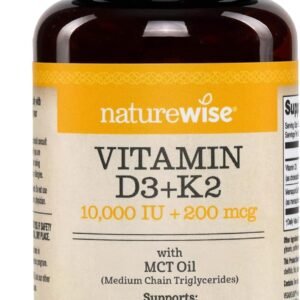 NatureWise Vegan Vitamin D3 + K2 in Organic Coconut MCT Oil – Natural D3 10000IU + Natural K2 200mcg – High Absorption Bone Support – Non-GMO – USA Manufactured – 30 Softgels[30-Day Supply]