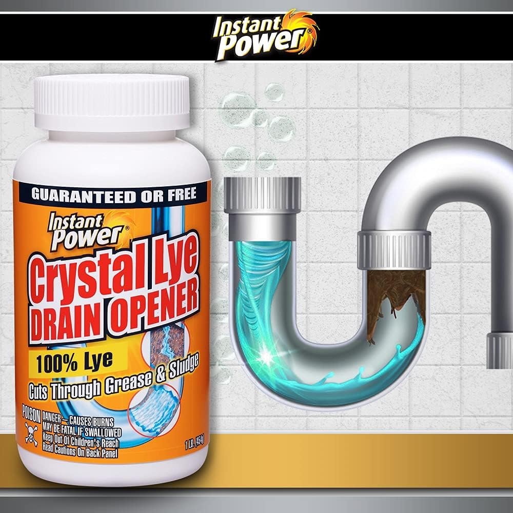 Instant Power Crystal Lye Drain Opener, Lye Sodium Hydroxide, Unclogs Bathroom and Kitchen Sinks, Drains, Shower Pipes 1 Lb - Image 7