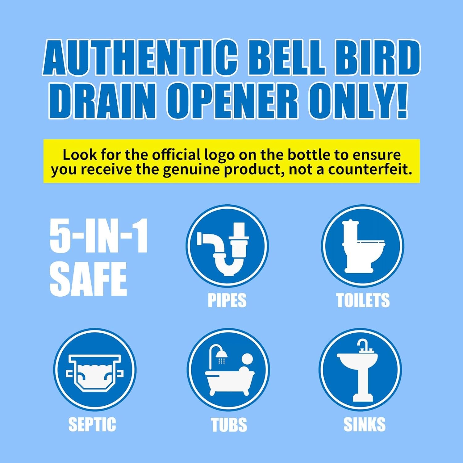 BELL BIRD Crystal Lye Drain Opener, Lye Sodium Hydroxide, Unclogs Bathroom Kitchen Sinks, Shower Pipes & Toilets, Sink Drain Cleaner, Clog Remover for Clogged Drains Bathtub Pipes (1PCS) - Image 6