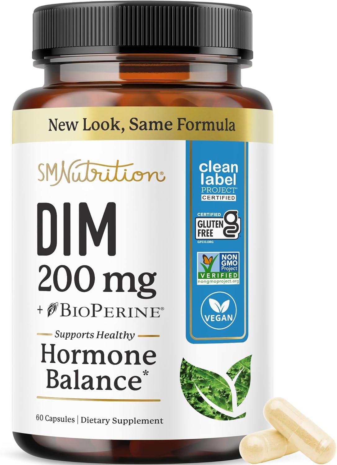 DIM Supplement 200 mg | Estrogen Balance for Women & Men | Hormonal Acne, Hormone Balance, Menopause & Antioxidant Support | Doctor-Formulated & Clean Label Project Certified Diindolylmethane | 60 Ct