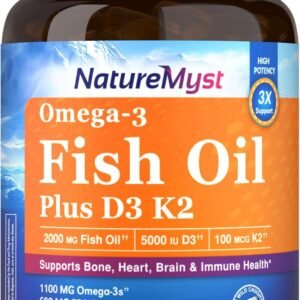 Omega-3 Fish Oil 2000 mg, Vitamin D3 K2 (MK-7), 1100 mg Omega-3 Supplements for Women & Men, 600 mg EPA, 400 mg DHA, Bone, Heart, Brain & Immune Health, 60 Softgels