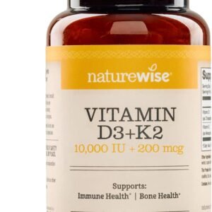 NatureWise Vitamin D3 10,000 IU Plus K2 (MK-7) 200 mcg with Organic Extra Virgin Coconut Oil – Supports Calcium Absorption, Bone, Heart & Immune Health – Non-GMO, Soy & Gluten-Free – 30 Softgels