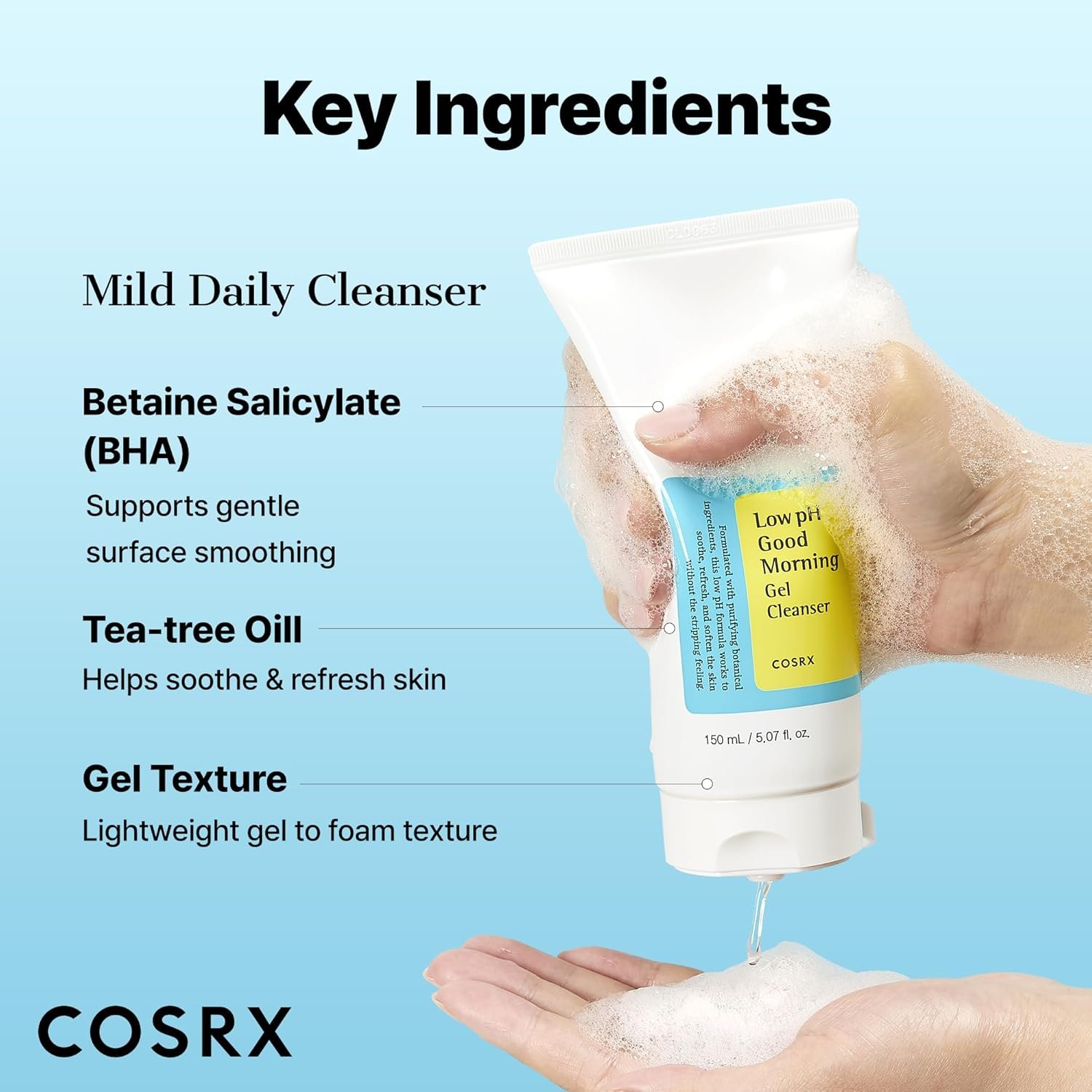 COSRX Low pH Good Morning Gel Face Cleanser, 5.07 fl oz, BHA Face Wash, Daily Mild Face Cleanser for Sensitive Skin, PH Balancing, Korean Skin Care, Korean Face Wash - Image 5