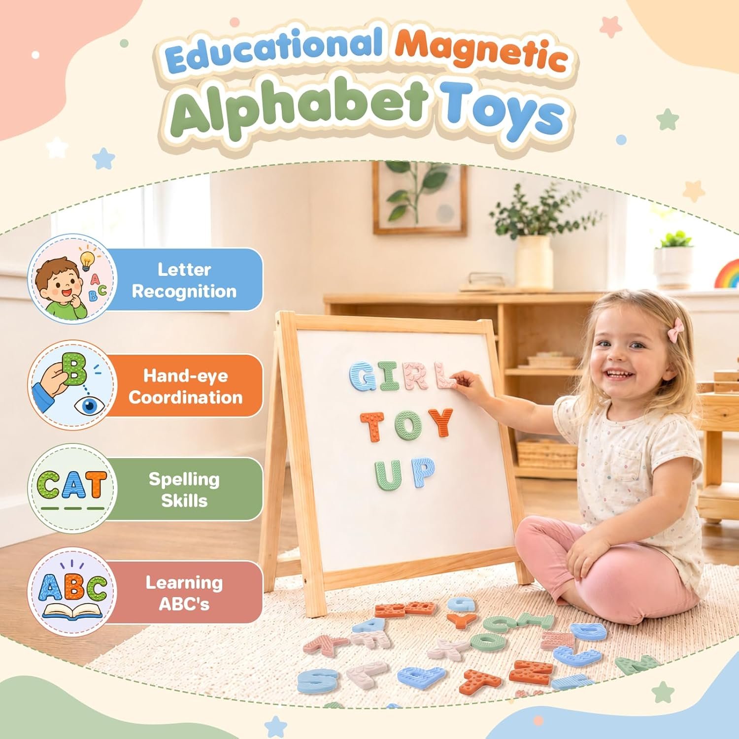 Sensory Silicone Alphabet Magnetic Letters: 26 Uppercase ABC Fridge Magnets for Toddlers & Kids 3+, Preschool Learning Refrigerator ABC Educational Toys, Cute Birthday Gifts for Boys Girls Girl Kids - Image 5