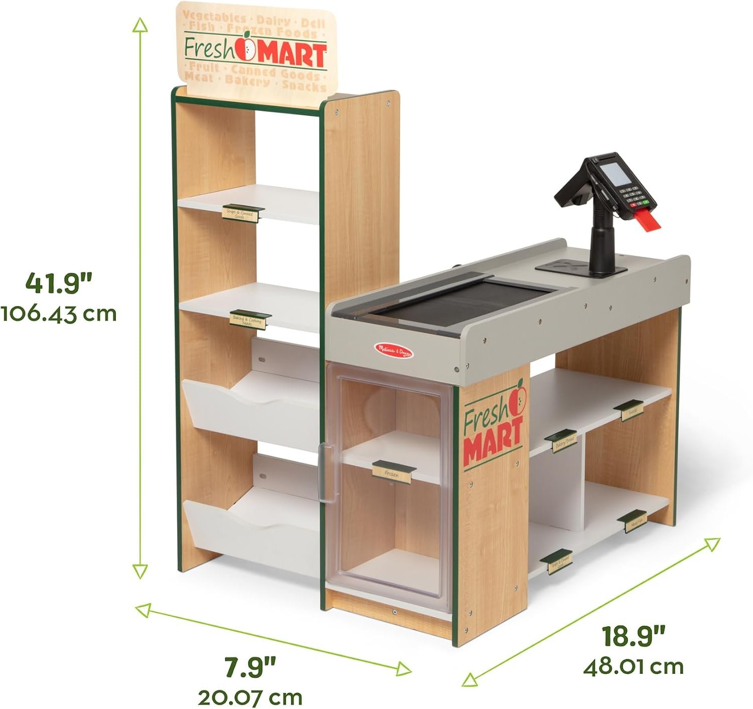 Melissa & Doug, Fresh Mart Pretend Grocery Store, Kids Cash Register with Scanner, Shelves, & Conveyor Belt, Kids Toys for Girls & Boys - Image 4