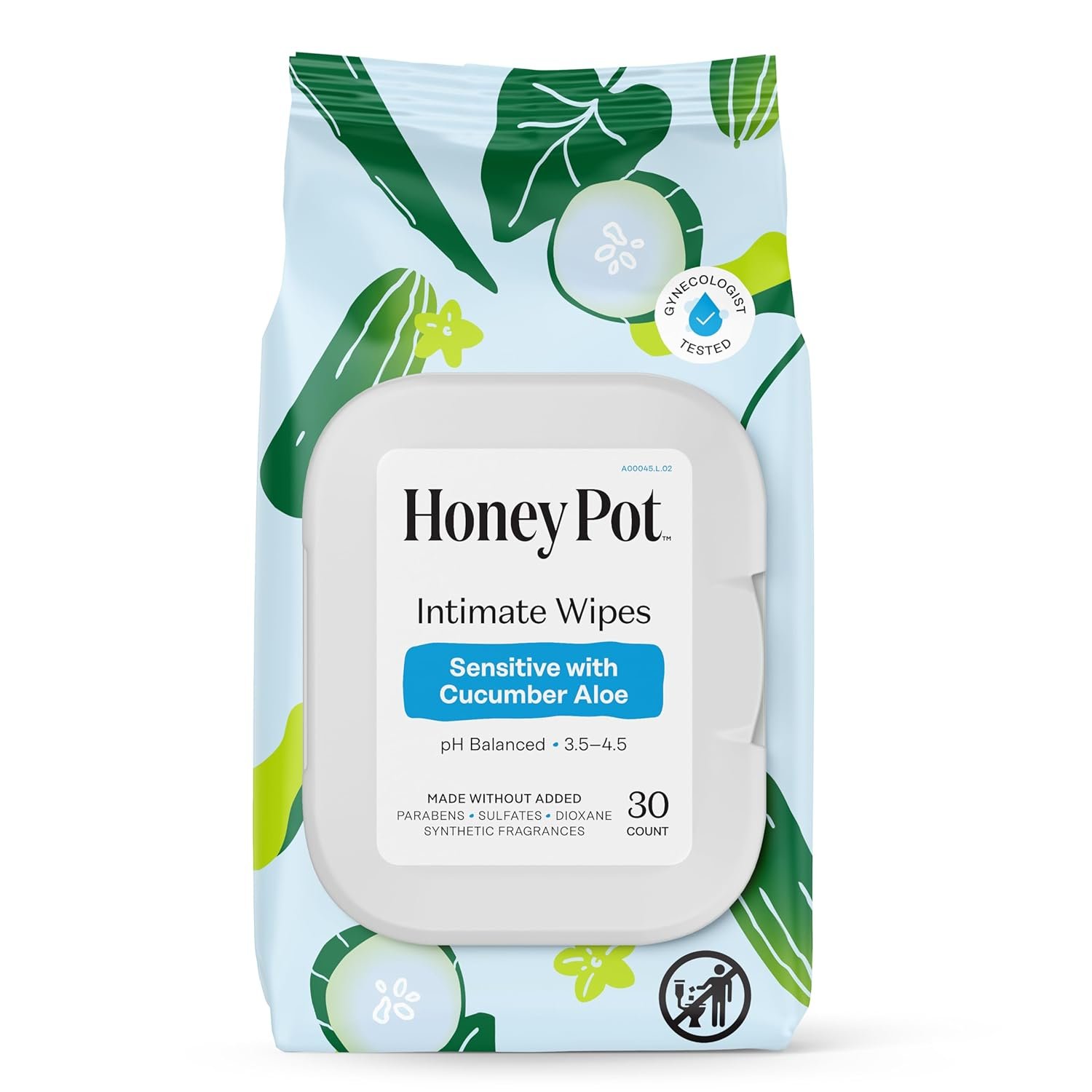 The Honey Pot Company - Sensitive w/Cucumber Aloe Feminine Hygiene Wipes - pH Balancing, Herbal Infused Plant-Based Feminine Care for Sensitive Skin - Cleansing Wipes for Women - 30ct