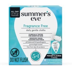 Summer’s Eve Feminine Wipes, Fragrance Free, Individually Wrapped Vaginal Wipes with Gentle pH-Balanced Micellar Water Formula, Feminine Care to Help Remove Vaginal Odor, Gynecologist Tested, 12 Ct