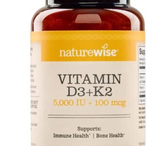 NatureWise Vitamin D3 5000IU + K2 (MK7) 100mcg with Organic Extra Virgin Coconut Oil – Supports Calcium Absorption, Bone & Immune Health – Non-GMO, Soy & Gluten-Free – 30 Softgels[30-Day Supply]