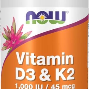 NOW Supplements, Vitamin D-3 & K-2, 1,000 IU/45 mcg,Plus Cardiovascular Support*, Supports Bone Health*, 120 veg Capsules
