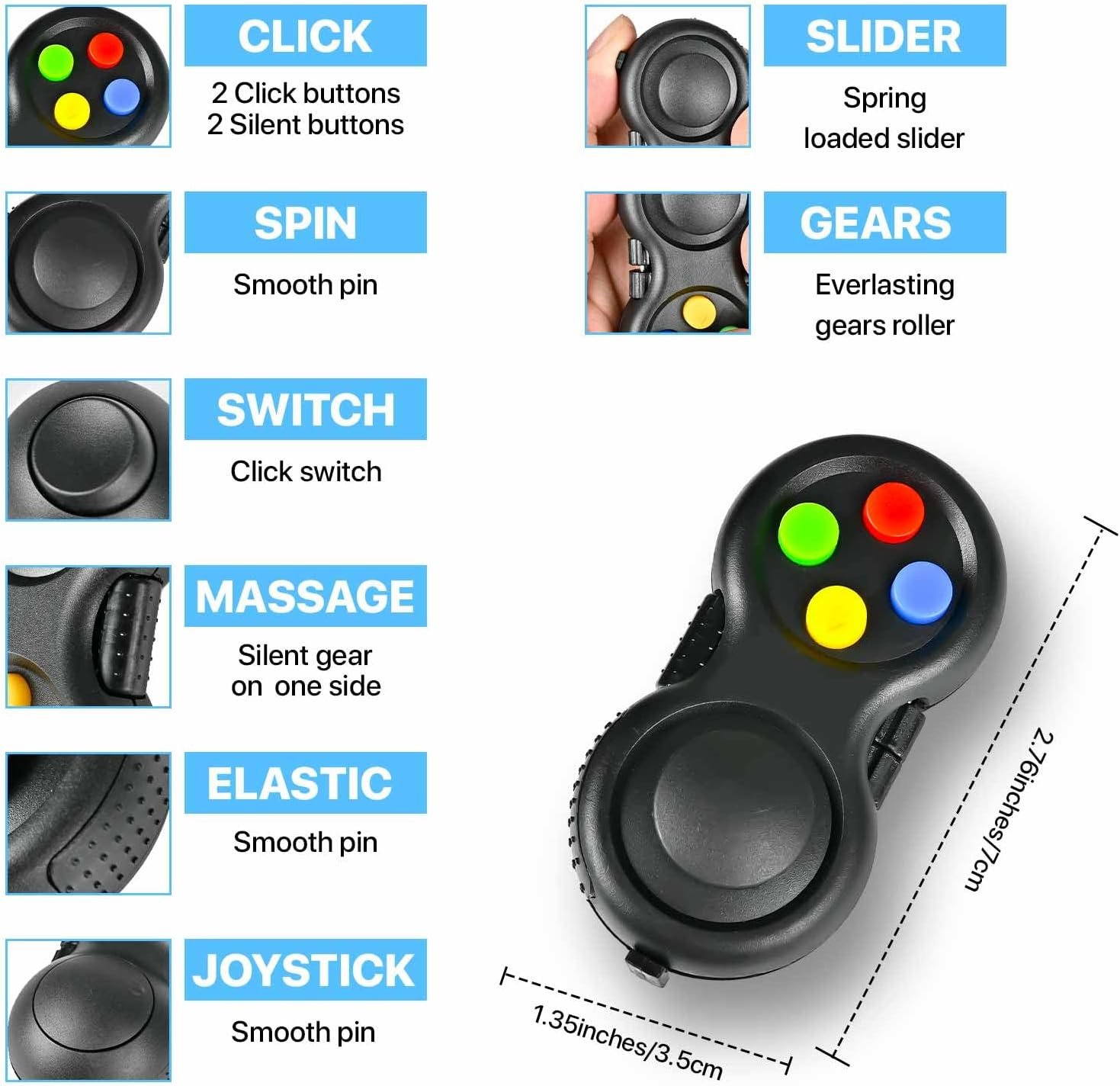5PC Fidget Toys Adults Set Fidgets for Classroom Must Have Autism Sensory Pack Figette Cube ADHD Special Treasure Prize Tool Stress Relief Desk Cool Gadget for Kid Easter Basket Stuffers for Teen Boys - Image 3