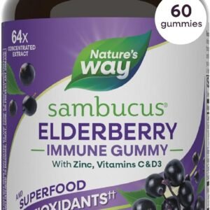 Nature’s Way Sambucus Elderberry Gummies, Immune Support Gummy for Adults & Kids Ages 4+ with Black Elderberry Extract, Vitamin C, Vitamin D3, and Zinc*, 60 Gummies