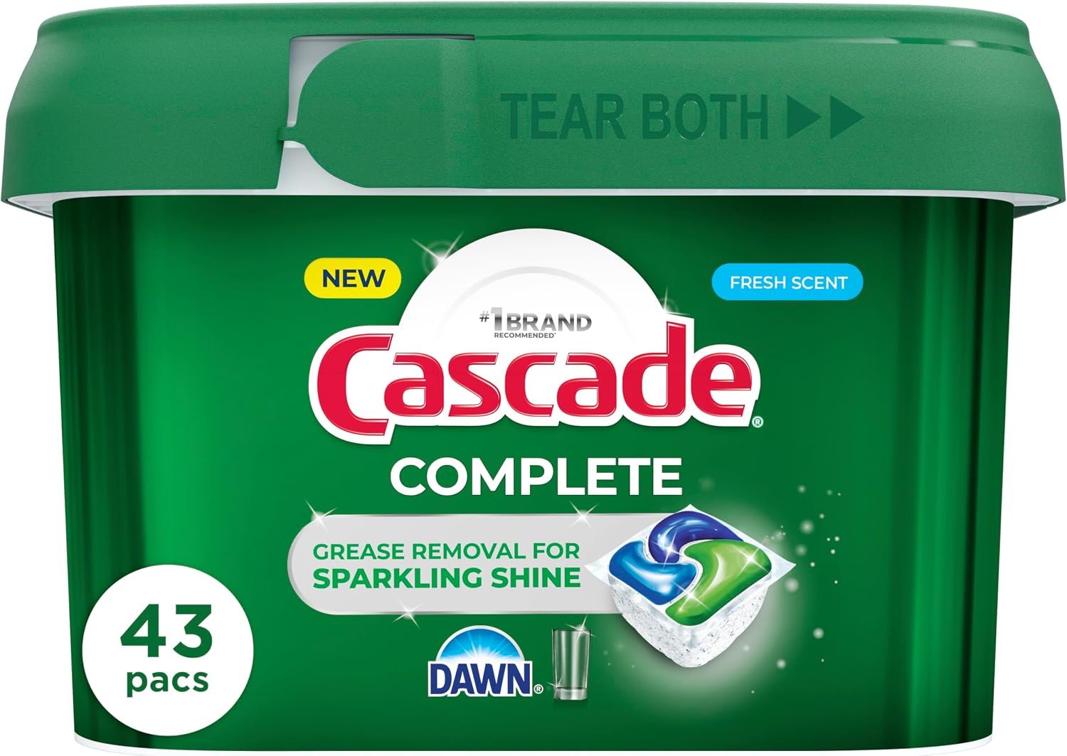 Cascade Complete Action Dishwasher Detergent Pods Fresh Scent Dishwasher Pods and Tablets, Powerful Dishwashing Detergent for Spotless Dishes, Grease-Fighting Dish Pods and Dish Tabs, 43 Count