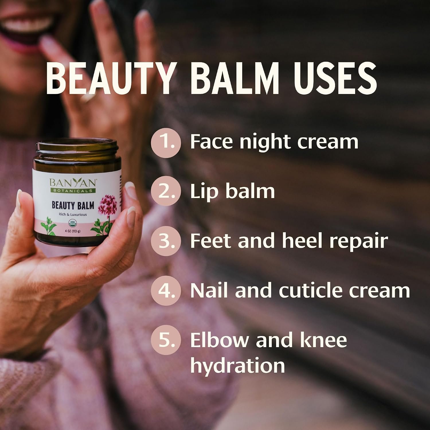 Banyan Botanicals Beauty Balm – Organic Face & Body Moisturizer with Shatavari & Ashwagandha – Rich Night Cream, Hand & Foot Balm for Dry Skin – Ghee & Coconut Oil Base – 4 oz – USDA Organic - Image 3