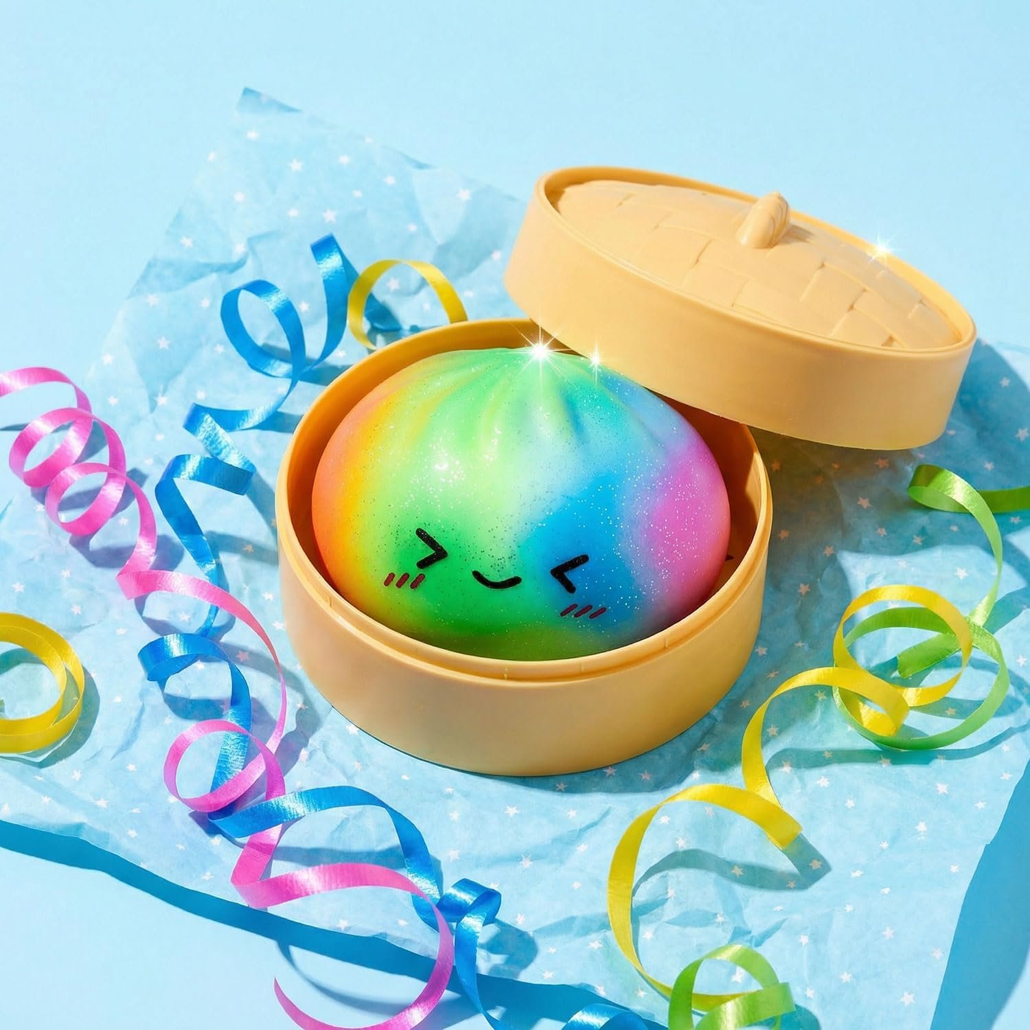 2pcs Rainbow Dumpling Toy with Steamer Box, Surprise Colorful Squeeze Dough Stress Ball Realistic Steamed Bun Fidget Sensory Toy for Adult Gift - Image 8