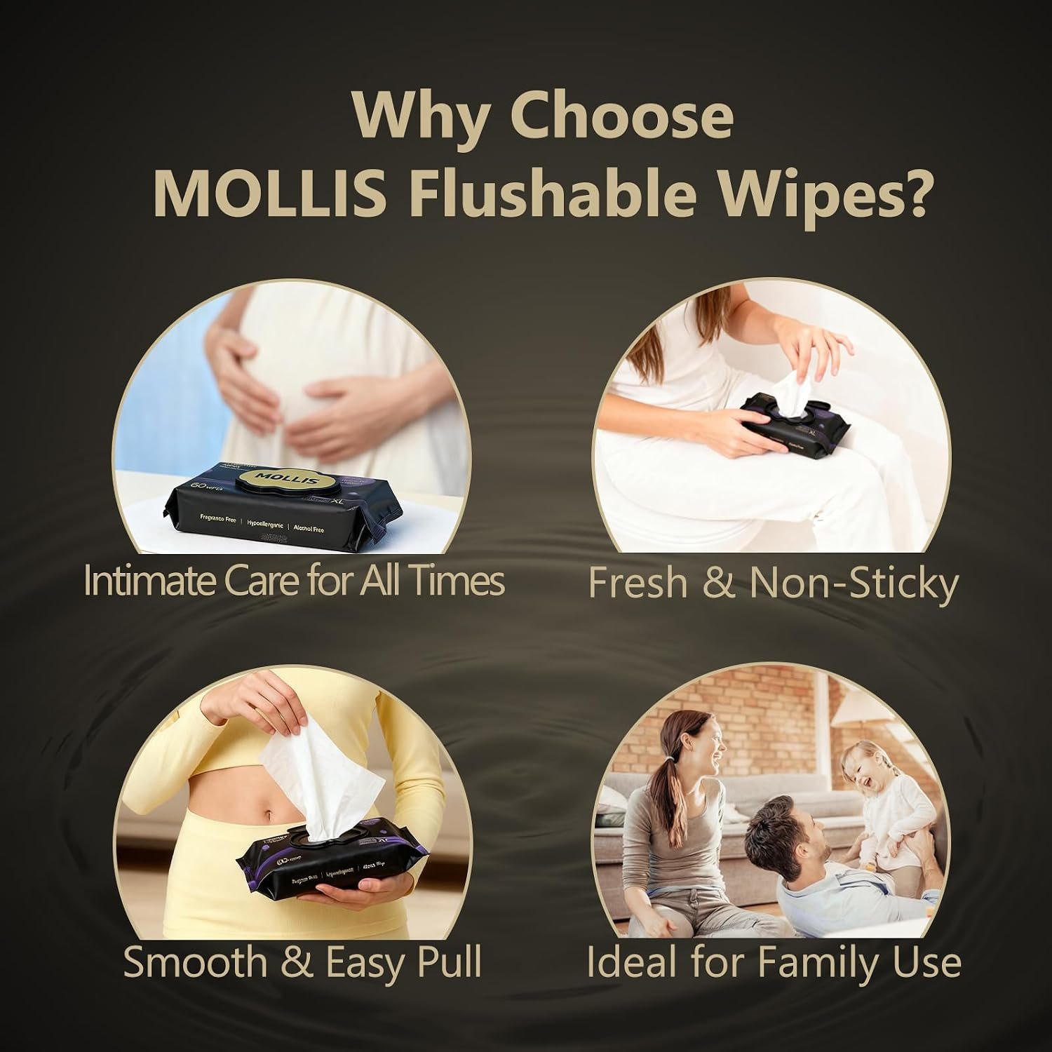 MOLLIS Witch Hazel Flushable Wipes for Adults, Extra Large Unscented Wet Wipes with Vitamin E, Gentle for Sensitive Skin, 100% Plant-Based, Sewer & Septic Safe, 60 Count - Image 7