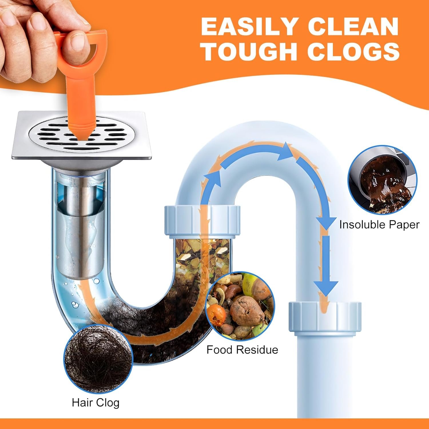 Drain Snake Clog Remover - 4 Pack 20 Inch Flexible Hair Drain Removal Tool for Sink, Shower, Tub & Toilet, Drain Cleaner with Grip Handle - Easy Use Kitchen & Bathroom Drain Opener - Image 2