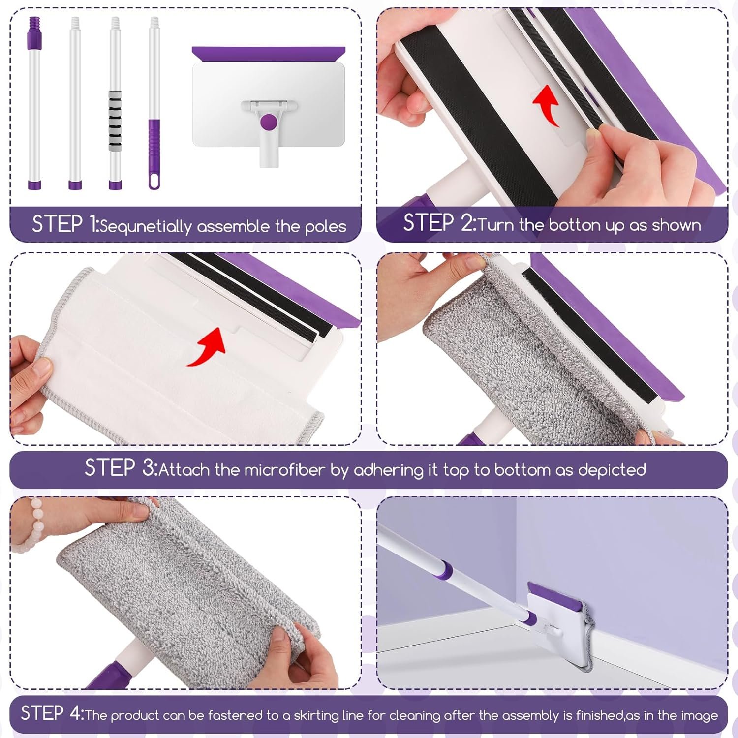 Baseboard Cleaner Tool with Handle, 60" Extendable Long Handle Baseboard Cleaner with 5 Reusable Pads for Baseboards Cleaning, Ceiling, Wall, Floor, Bathroom Kitchen - Image 6