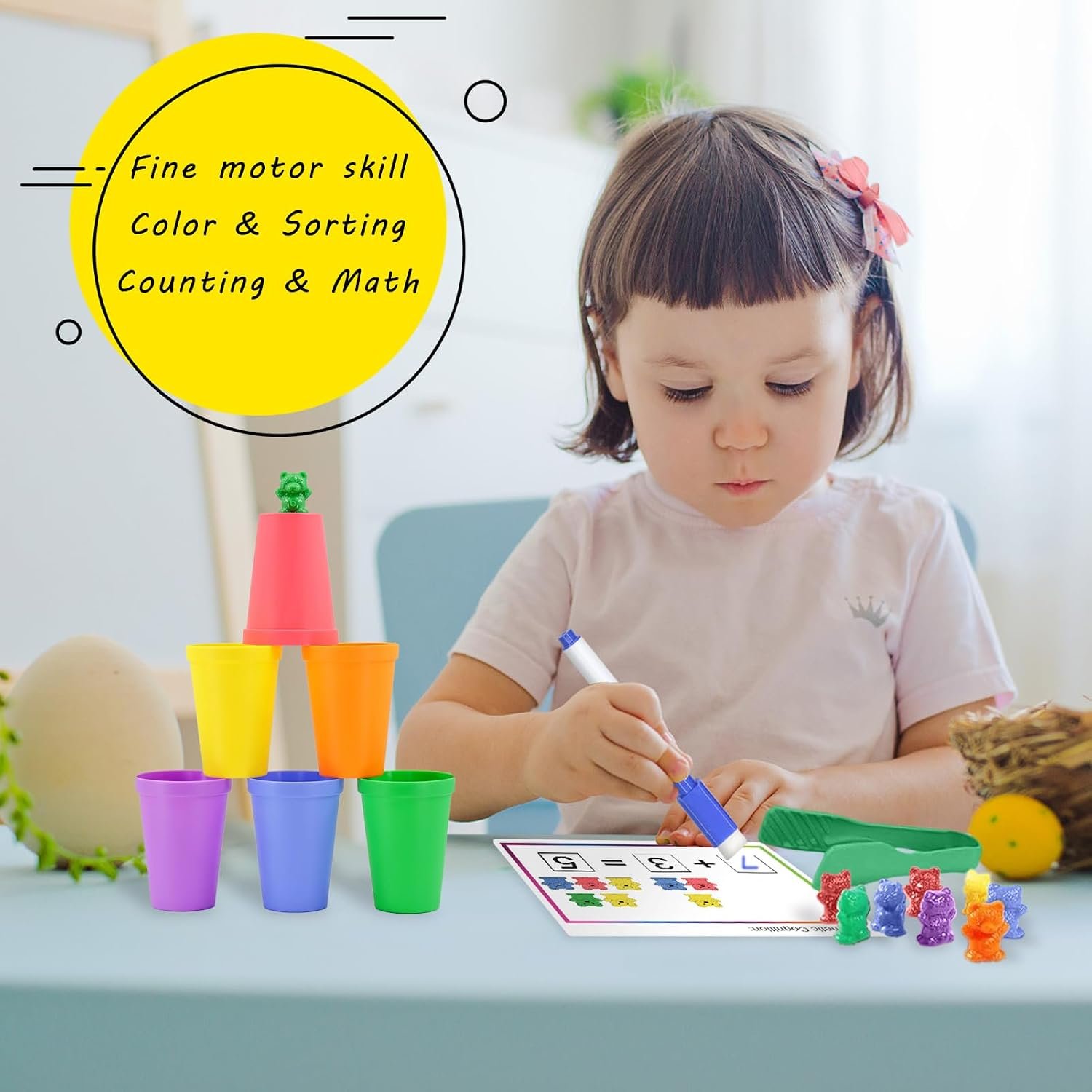 Bmag Counting Bears with Matching Sorting Cups, Preschool Math Learning Game with 24 Big Bears, 24 Little Bears, STEM Educational Learning Activities Gifts for Kids Age 3 4 5 Year Old - Image 4