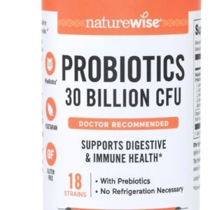 NatureWise Max Probiotics for Women & Men – 30 Billion CFU 18 Strains With Prebiotics – For Gut & Digestive Health – Delayed-Release Capsules, Gluten Free – 60 Capsules[2-Month Supply]