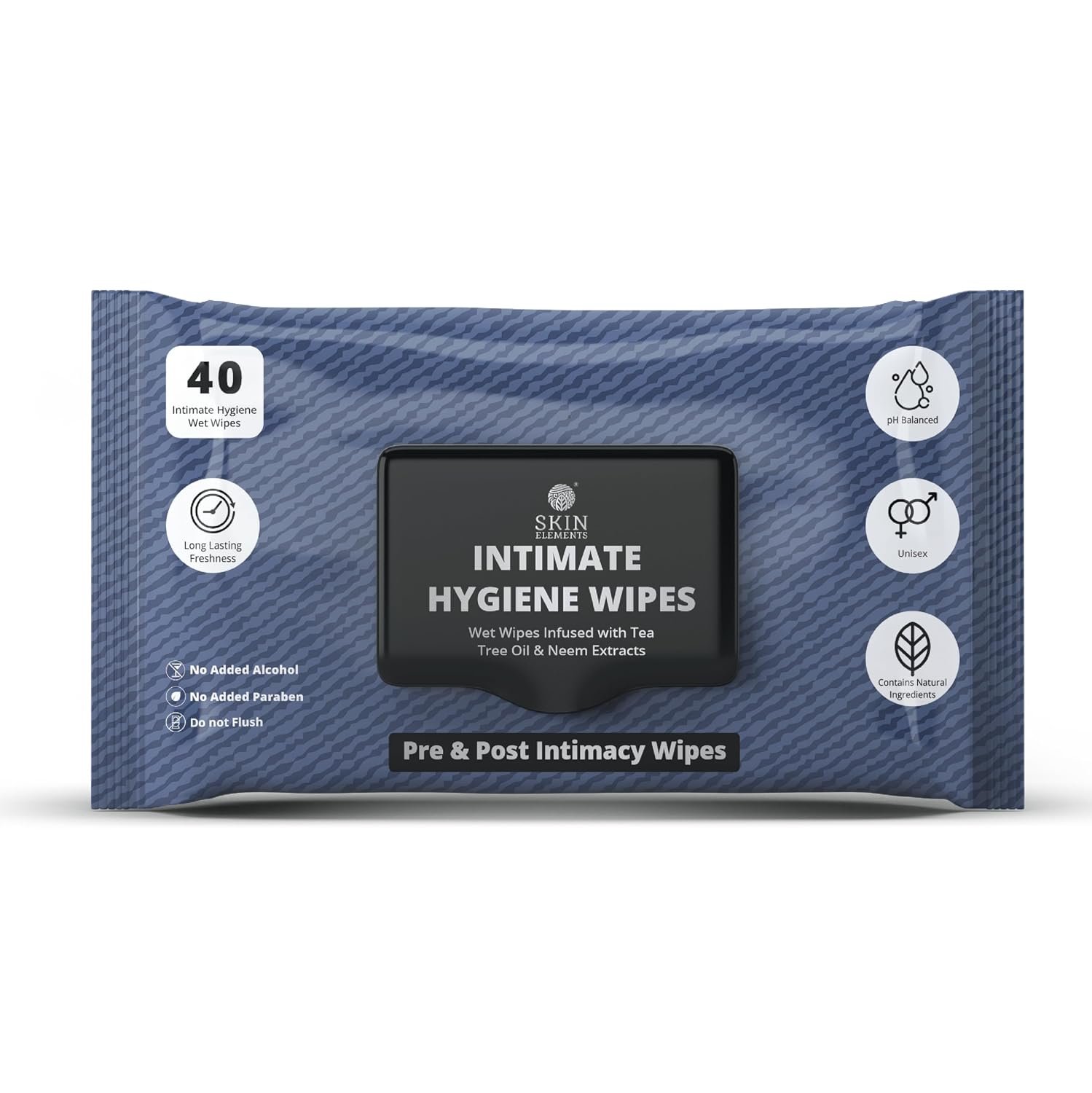 Skin Elements Intimate Hygiene Wipes | Unisex | pH Balanced Wet Wipes | Tea Tree Oil & Neem Extracts | 40 Intimate Hygiene Wet Wipes | Pre and Post Intimacy